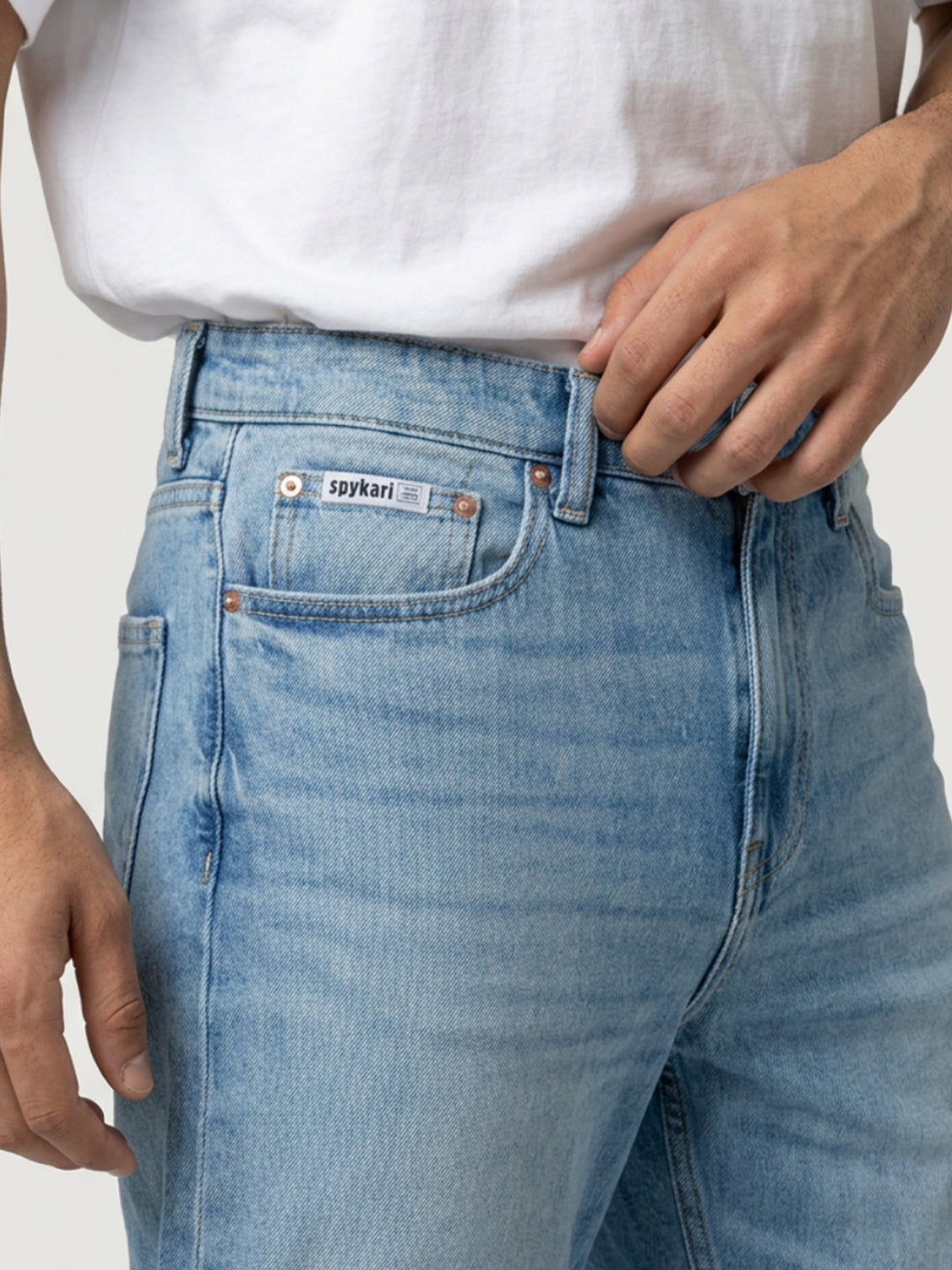 Men Ikemen Jeans Loose Fit Light Blue Low Rise