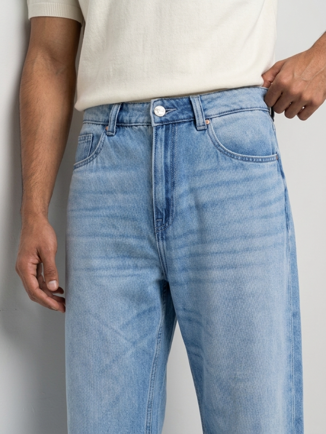 Men Ikemen Jeans Loose Fit Light Blue Low Rise