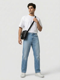 Men Ikemen Jeans Loose Fit Light Blue Low Rise