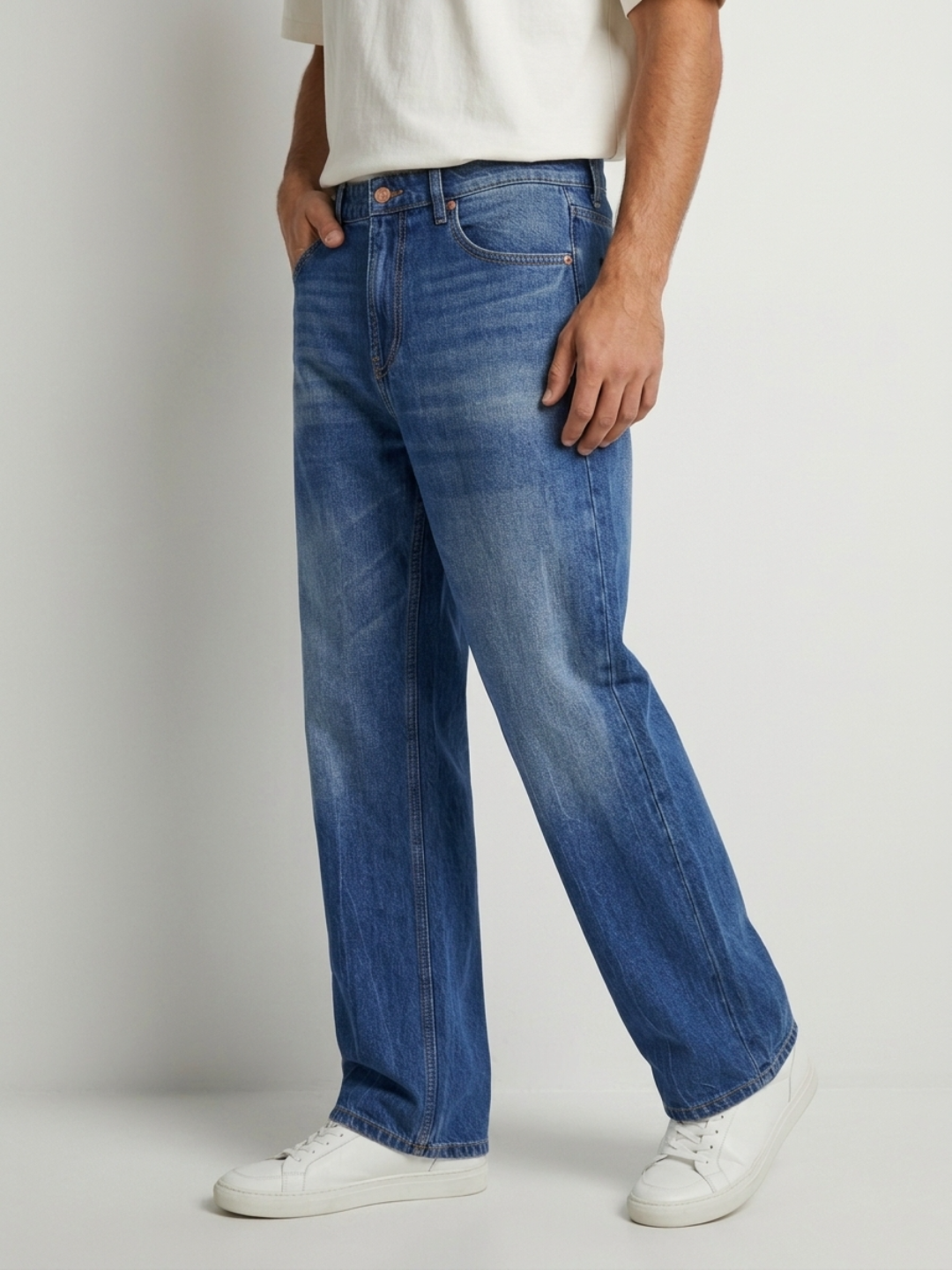 Men Ikemen Jeans Loose Fit Dark Blue Low Rise