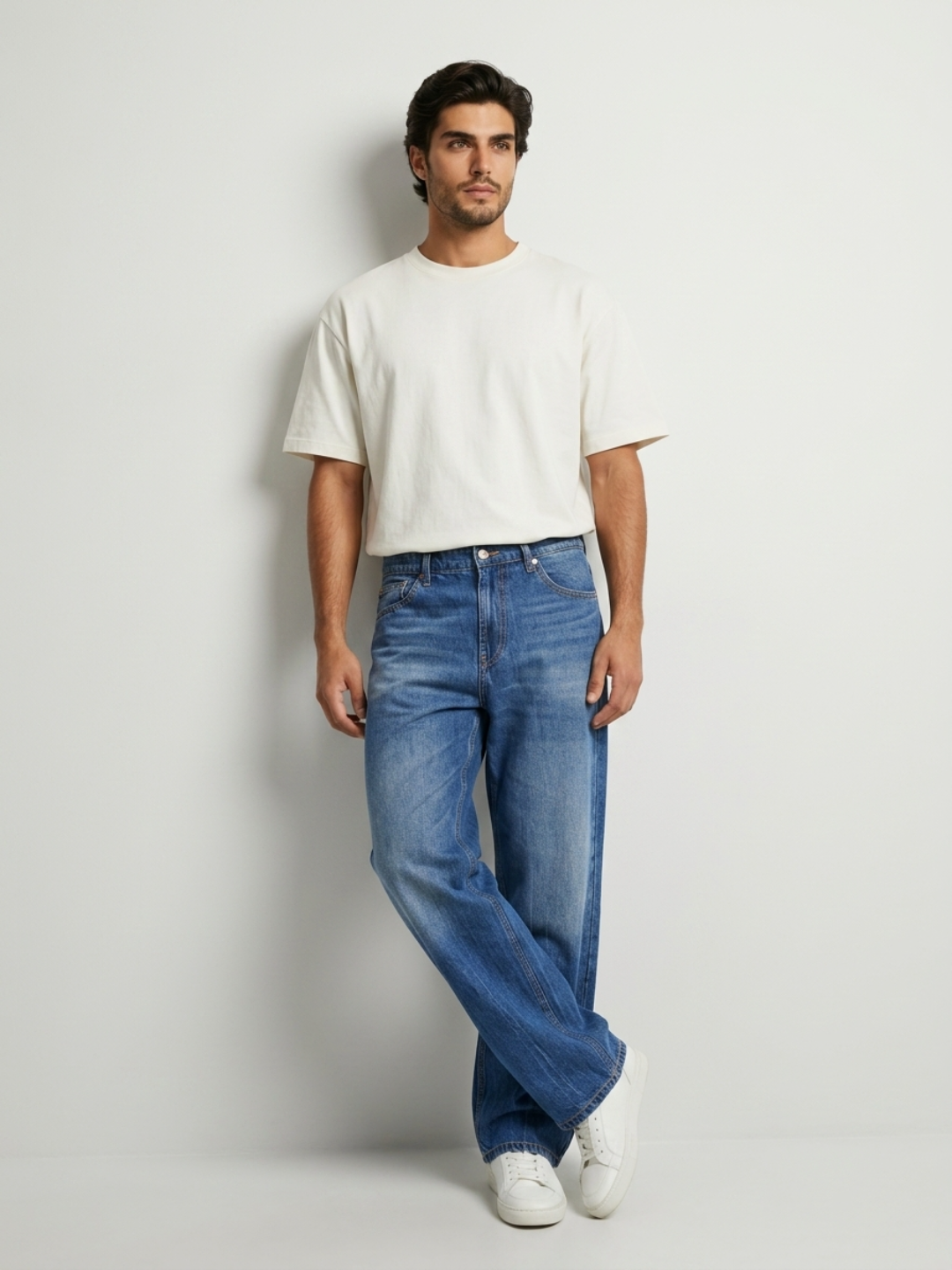 Men Ikemen Jeans Loose Fit Dark Blue Low Rise