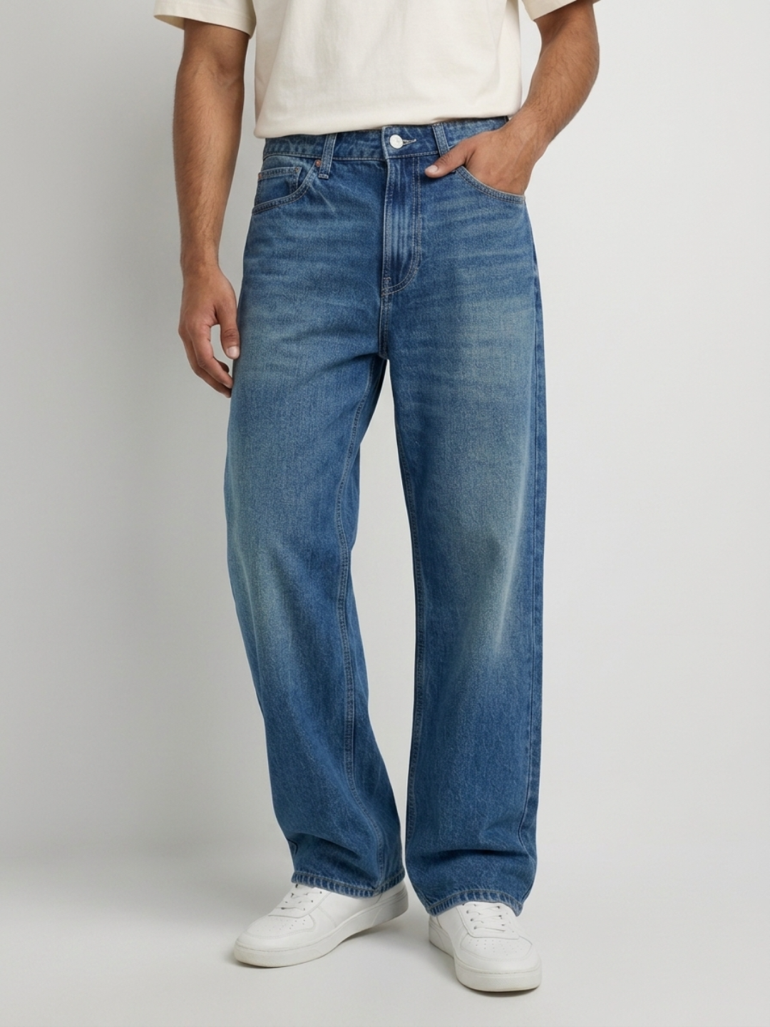 Men Ikemen Jeans Loose Fit Vintage Blue Low Rise