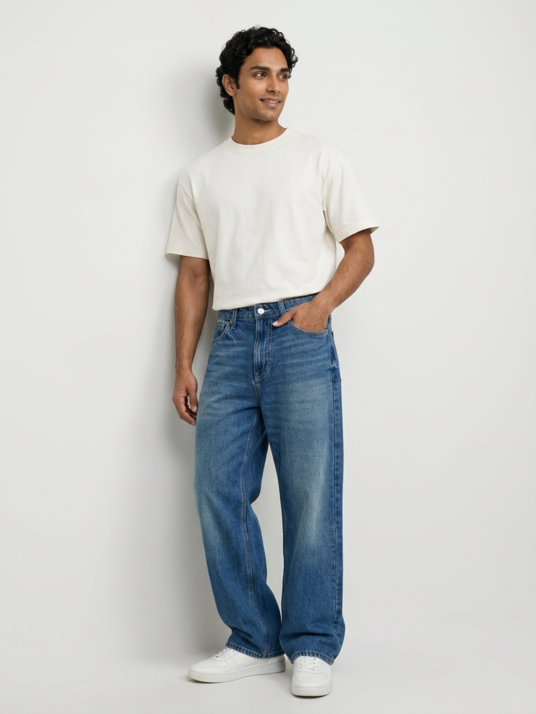 Men Ikemen Jeans Loose Fit Vintage Blue Low Rise