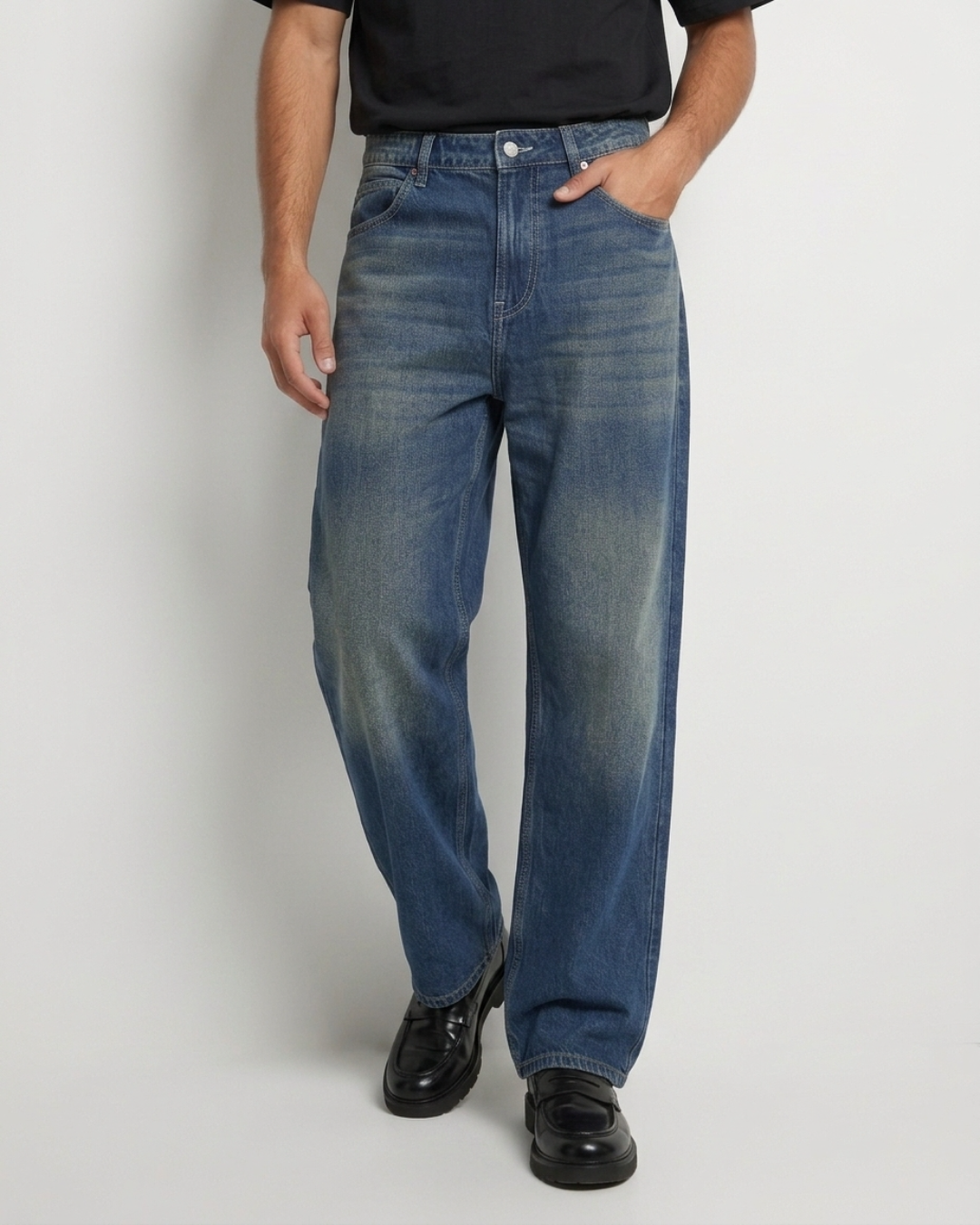 Men Ikemen Jeans Loose Fit Vintage Blue Low Rise