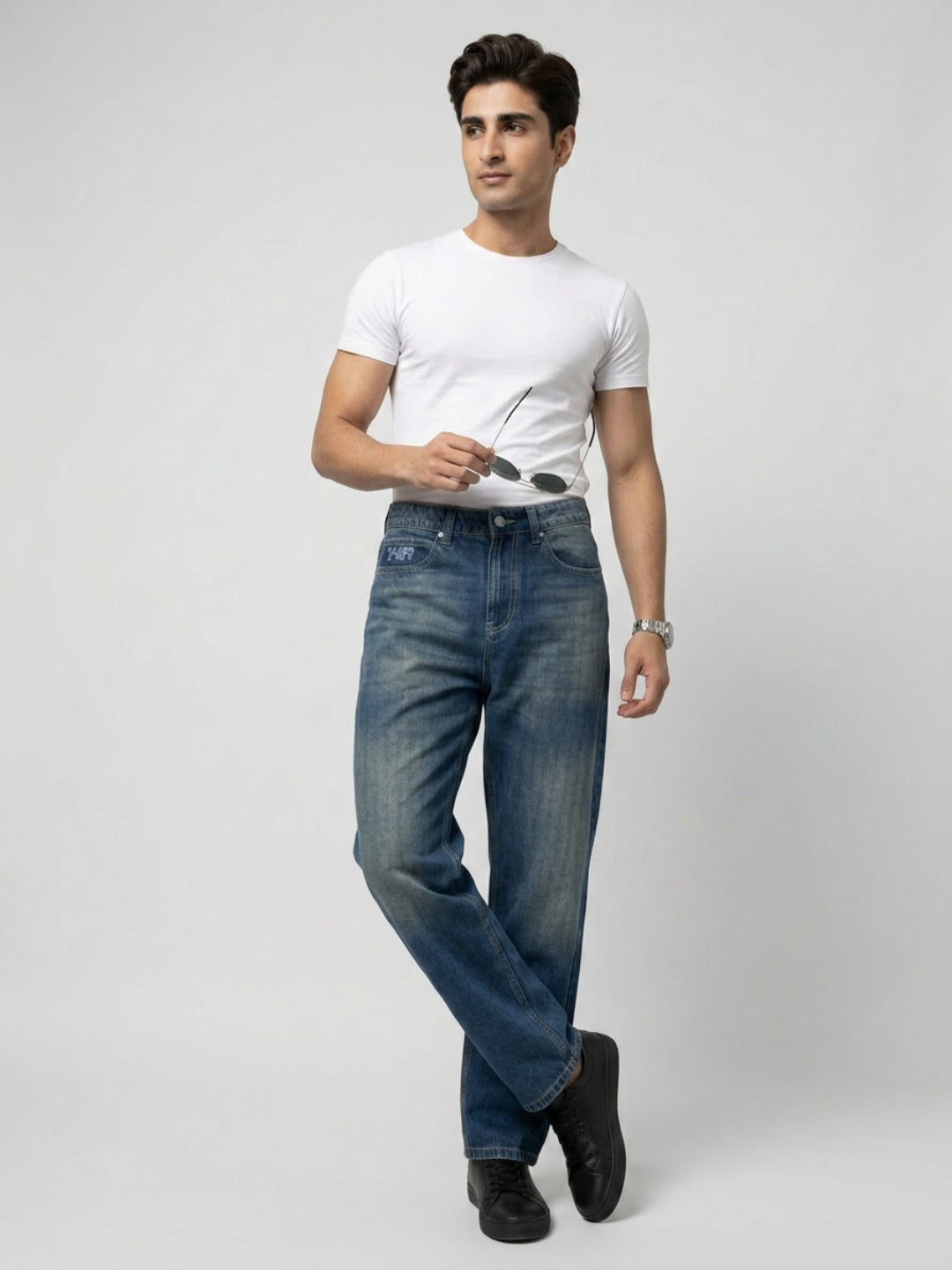 Men Ikemen Jeans Loose Fit Vintage Blue Low Rise