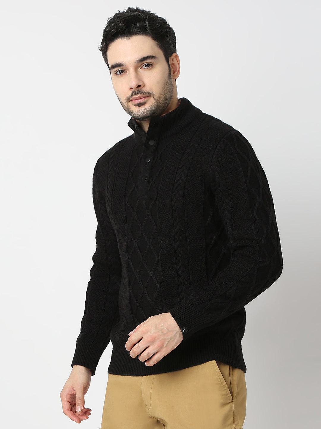 Spykar Black Round Neck Long Sleeves Sweater For Men