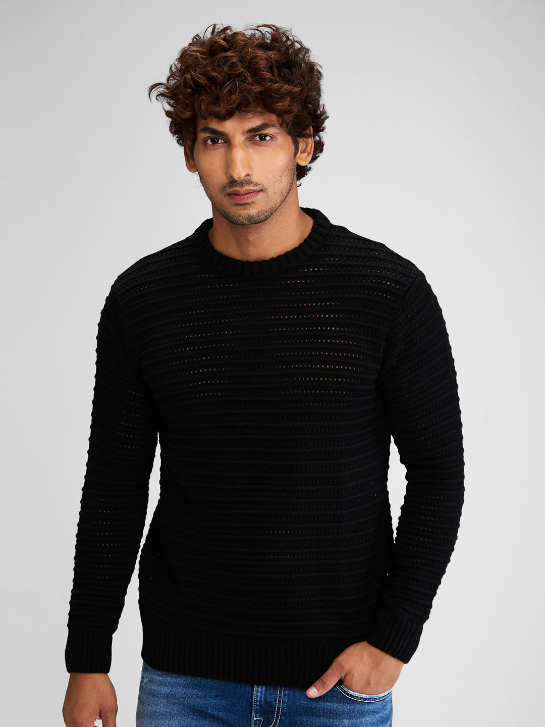 Shop Spykar Men Solid Black Comfort Fit Full Sleeves Sweater Online