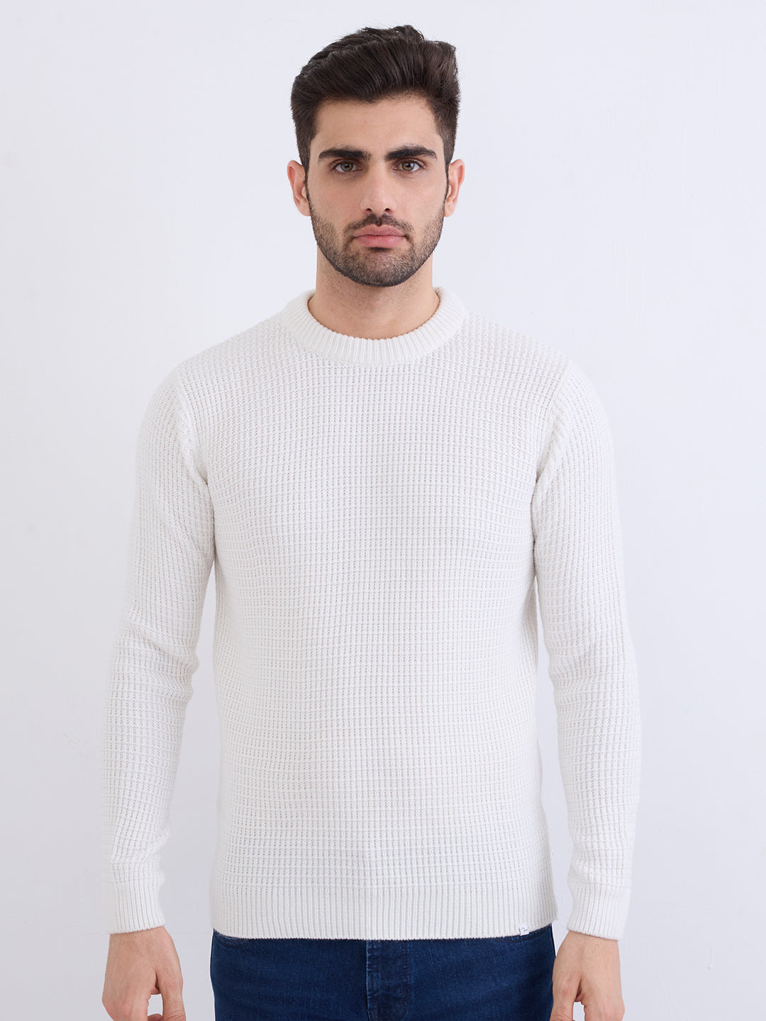 Men Sweater White Slim Fit