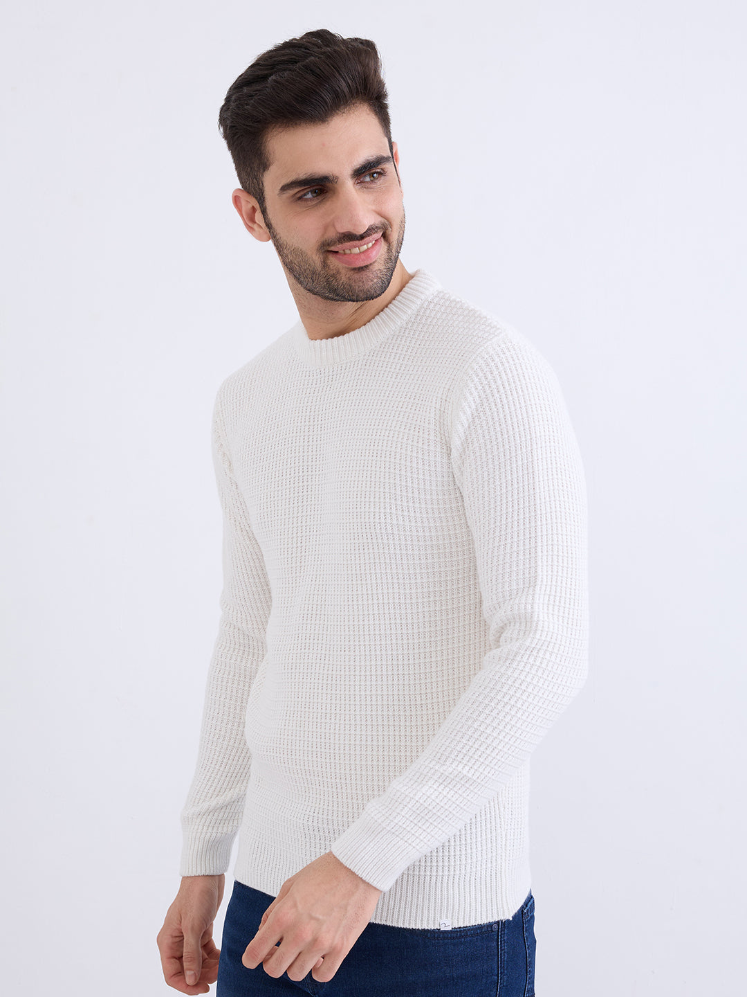 Spykar White Slim Fit Casual Sweaters For Men