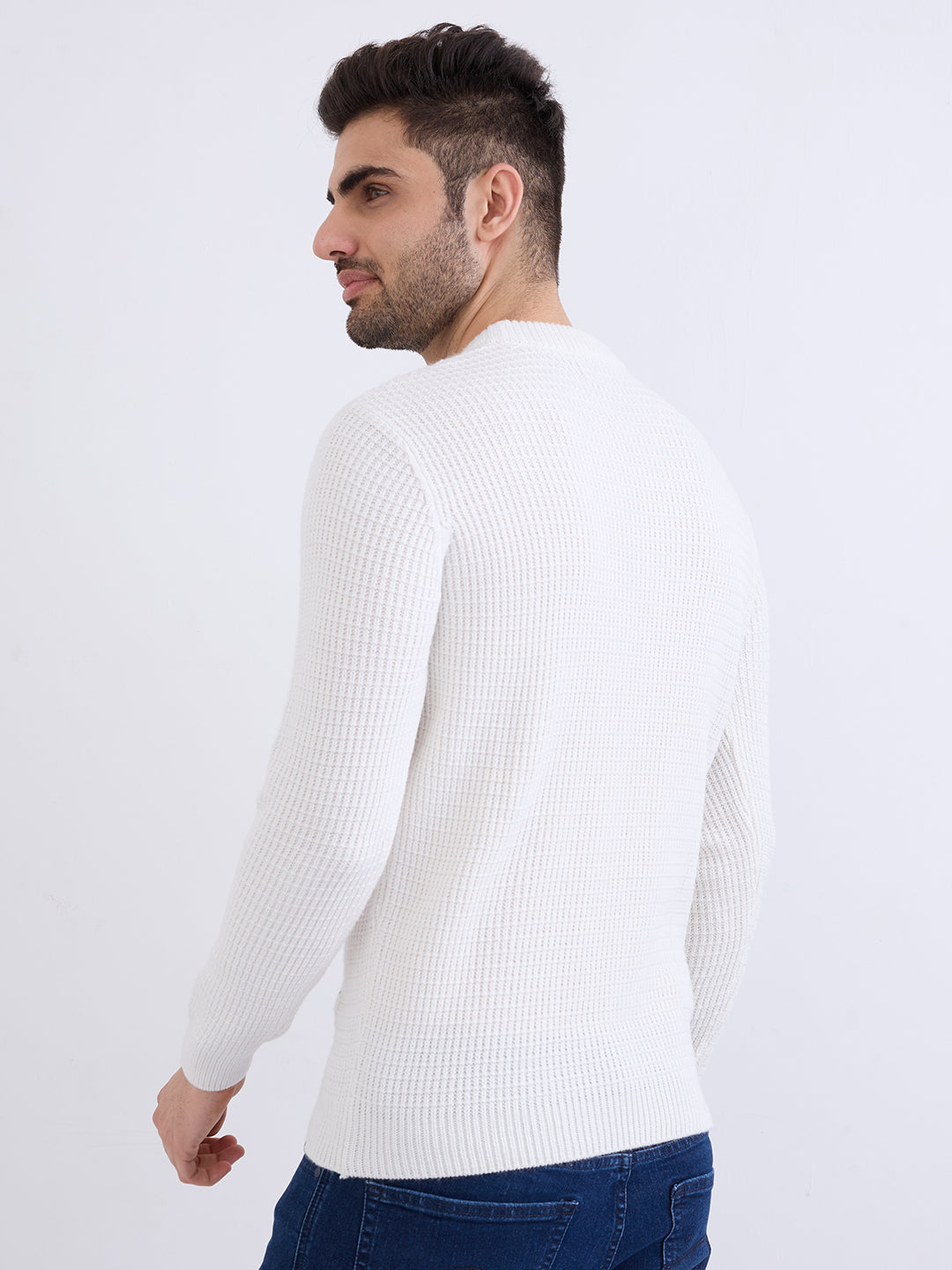 Spykar White Slim Fit Casual Sweaters For Men