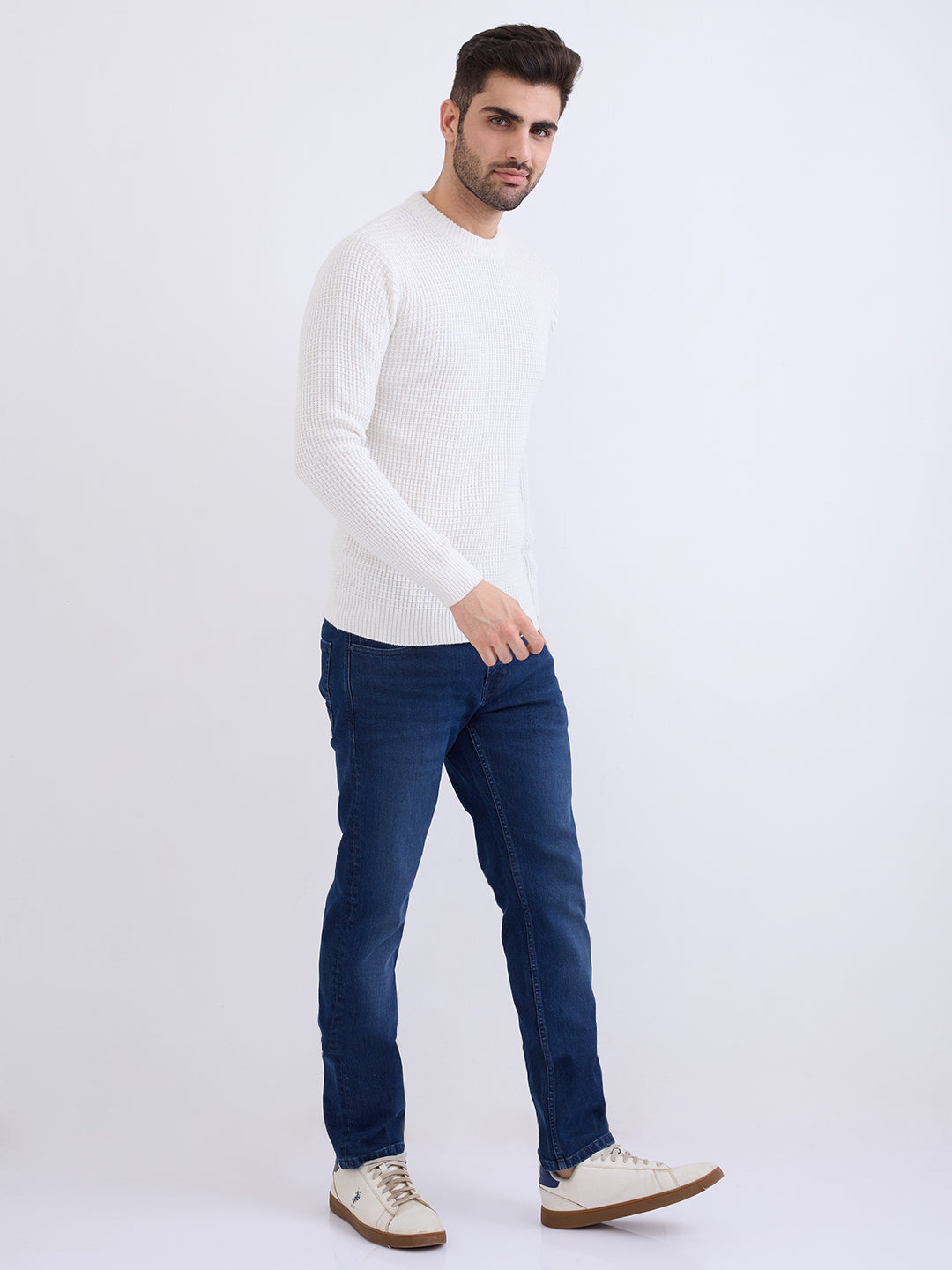 Spykar White Slim Fit Casual Sweaters For Men