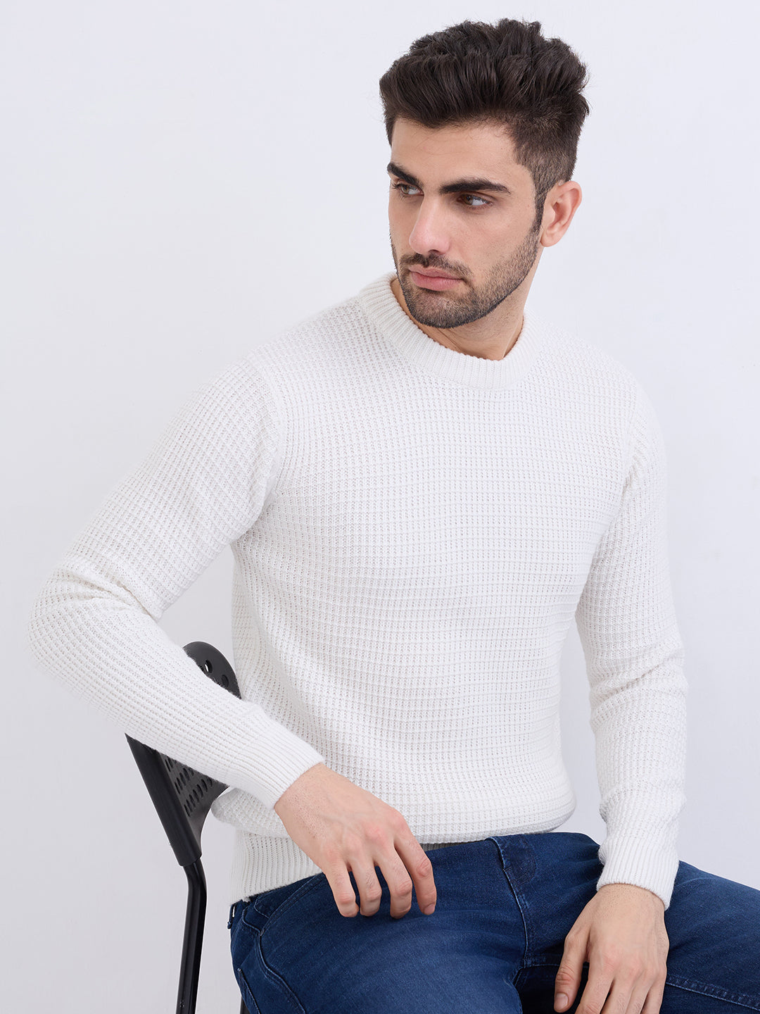 Spykar White Slim Fit Casual Sweaters For Men