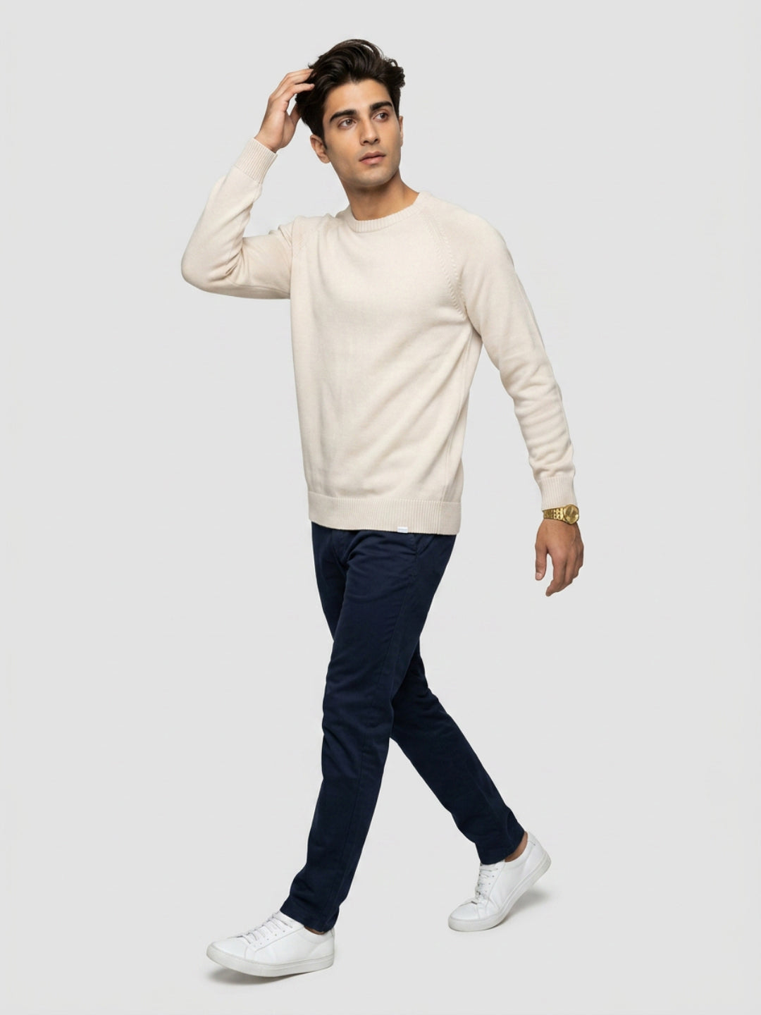 Men Sweater Beige Regular Fit