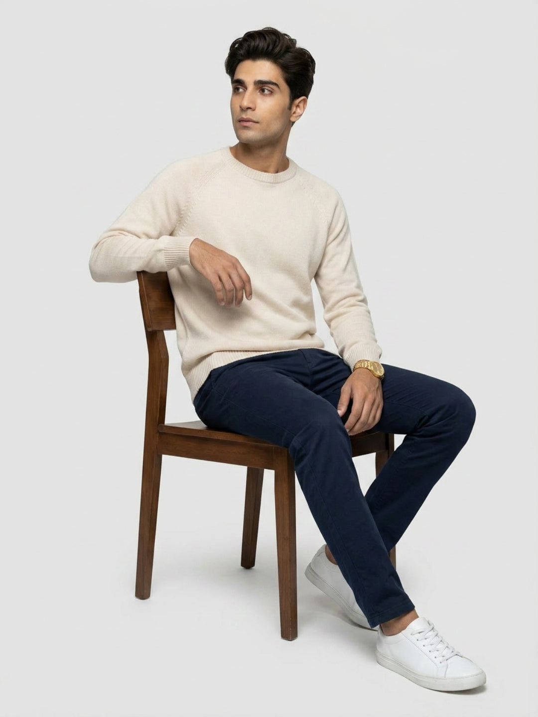 Men Sweater Beige Regular Fit