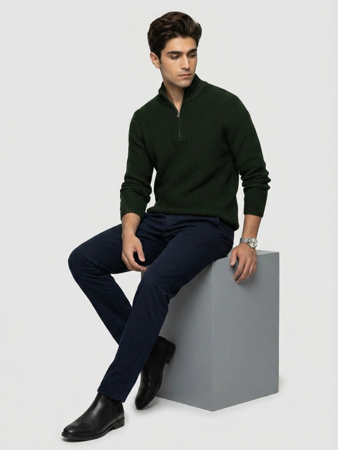 Men Sweater Green Regular Fit