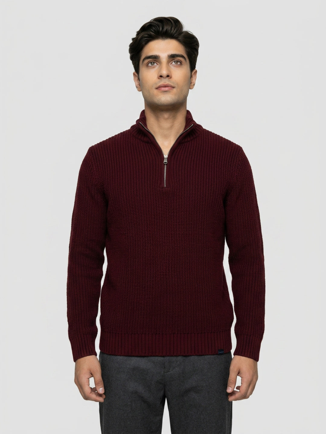 Men Sweater Solid Red Regular Fit