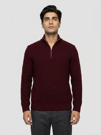 Men Sweater Solid Red Regular Fit