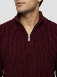 Men Sweater Solid Red Regular Fit