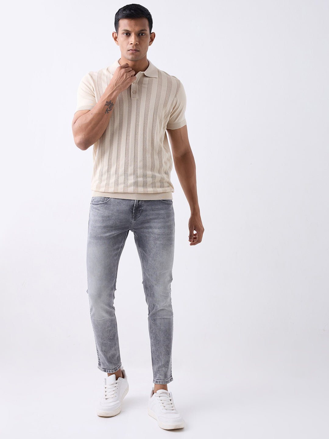 Spykar Beige Regular Fit Casual Sweater For Men