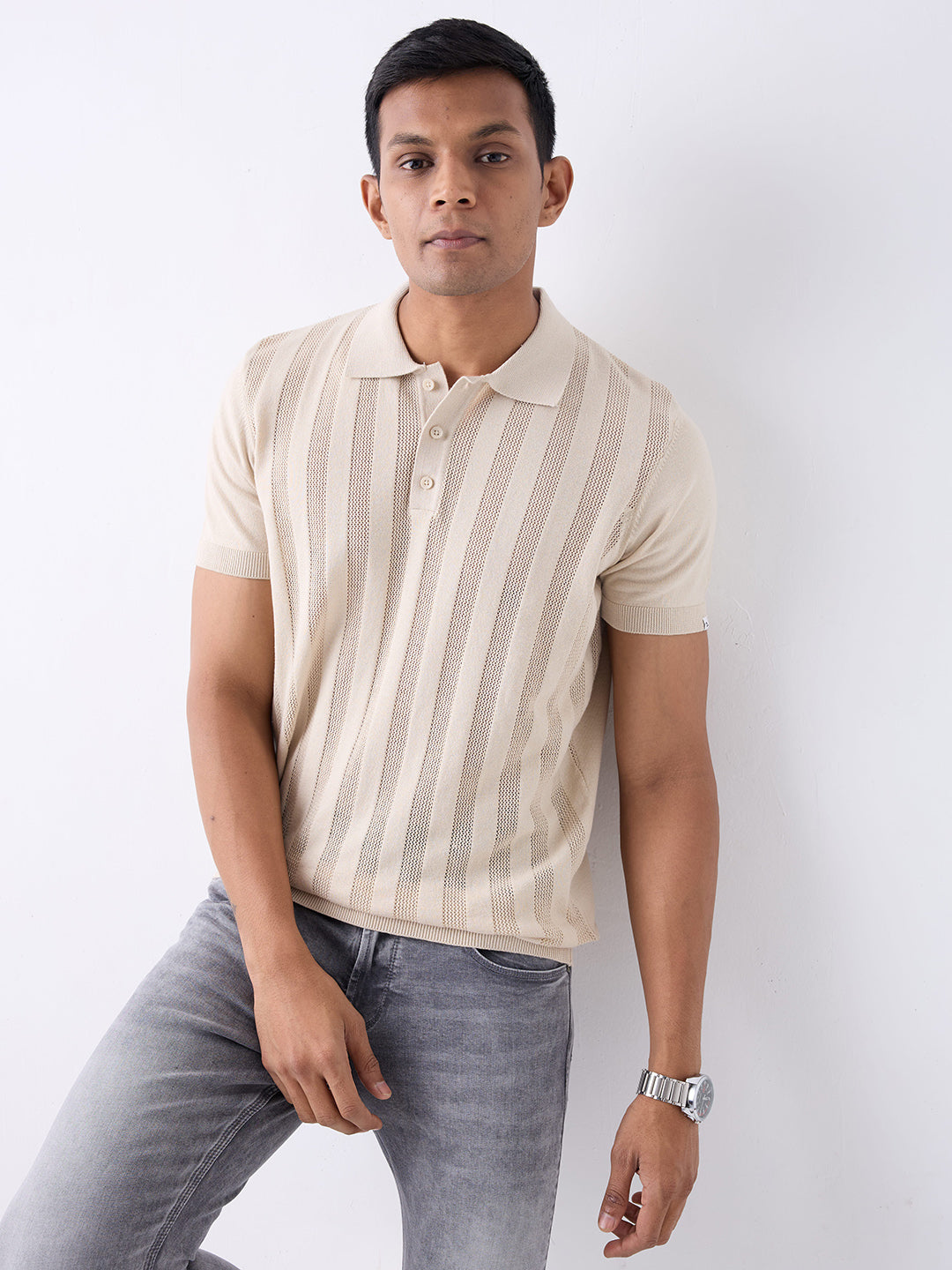 Spykar Beige Regular Fit Casual Sweater For Men