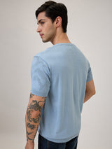 Spykar Regular Fit Half Sleeve Blue Solid Casual T-Shirt For Men