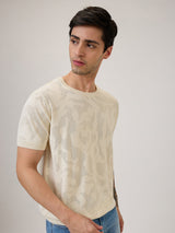 Spykar Regular Fit Half Sleeve Beige Casual T-Shirt For Men