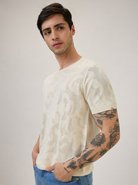 Spykar Regular Fit Half Sleeve Beige Casual T-Shirt For Men