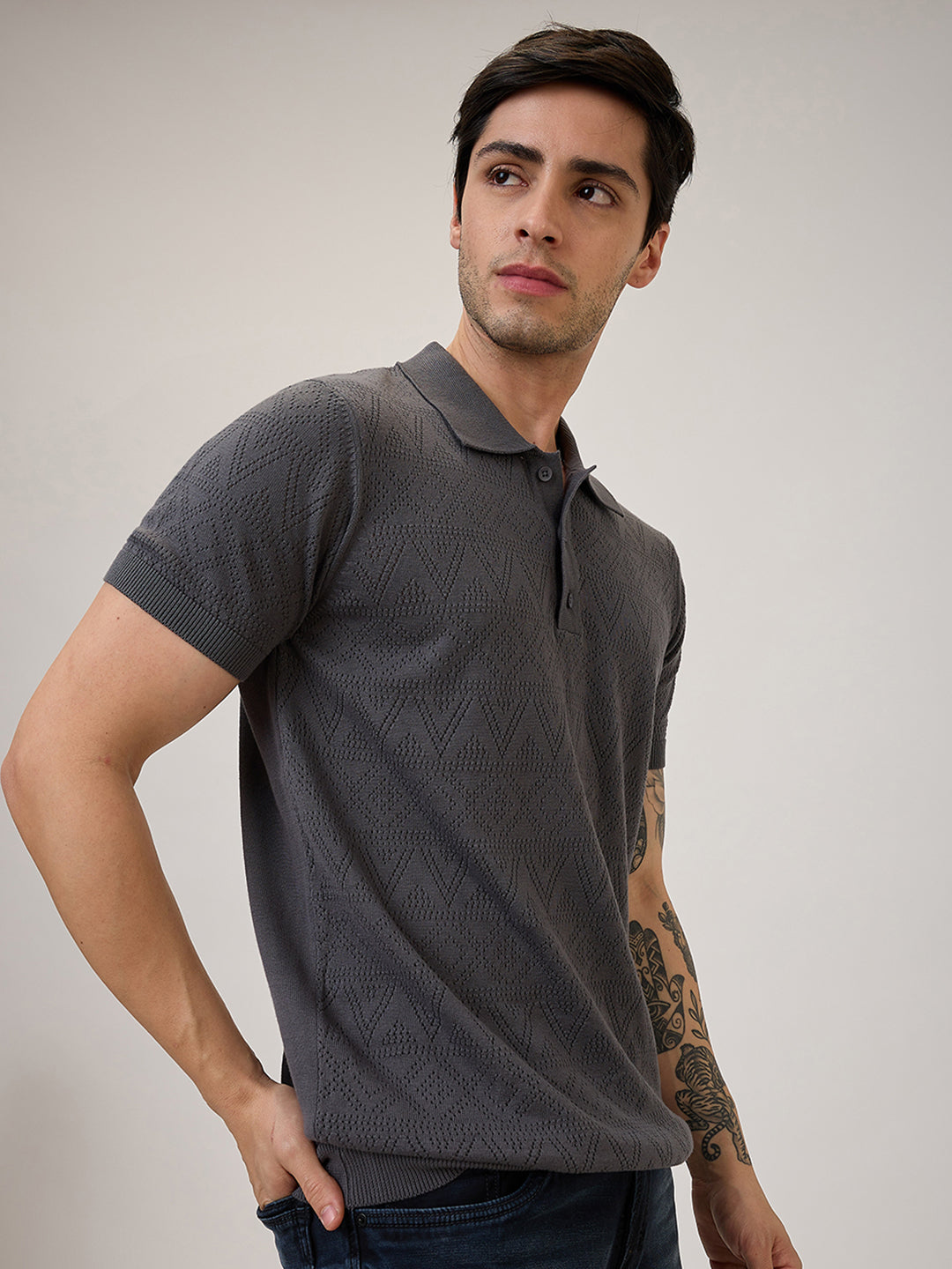 Spykar Regular Fit Half Sleeve Grey Casual T-Shirt For Men