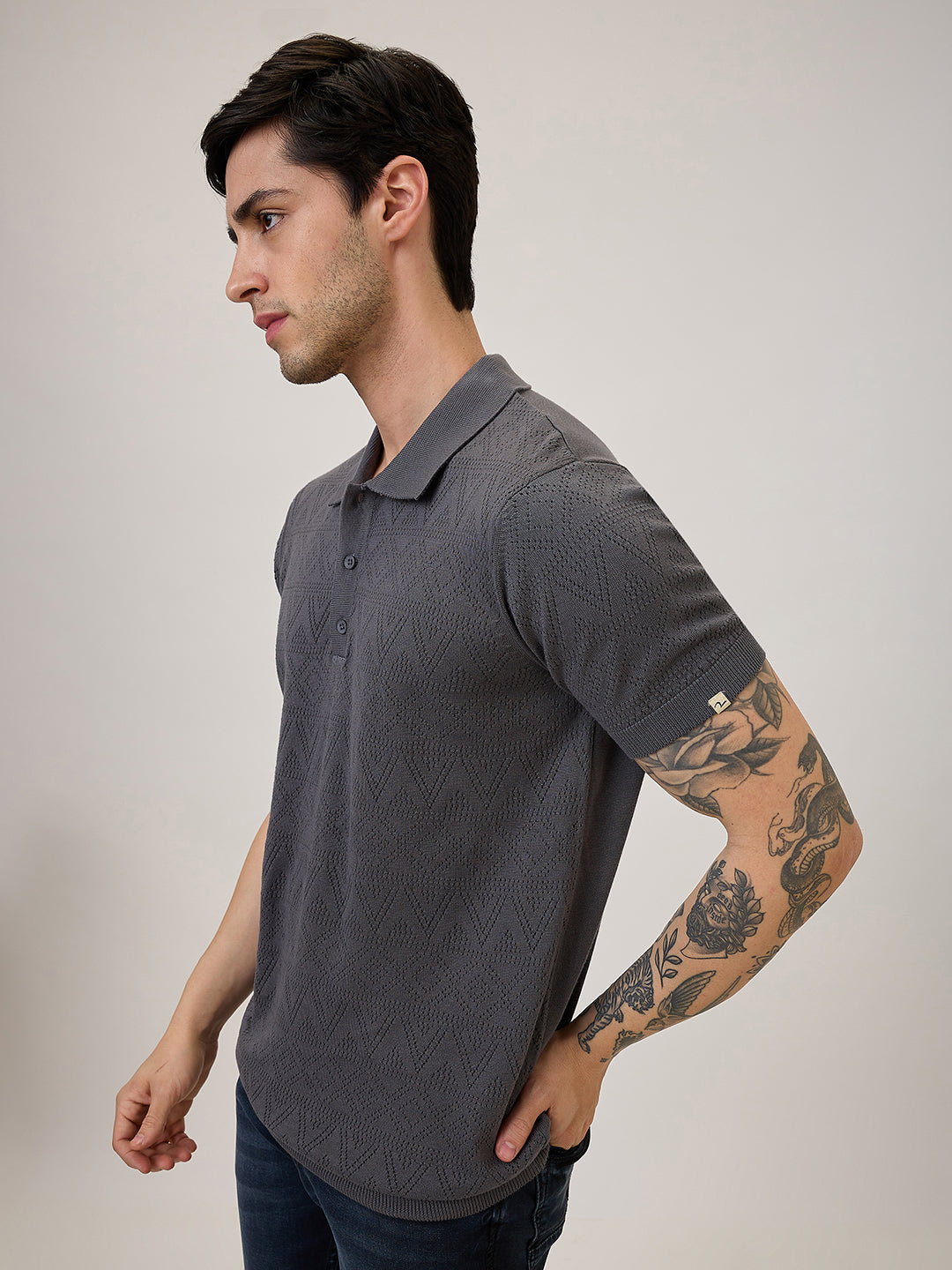Spykar Regular Fit Half Sleeve Grey Casual T-Shirt For Men