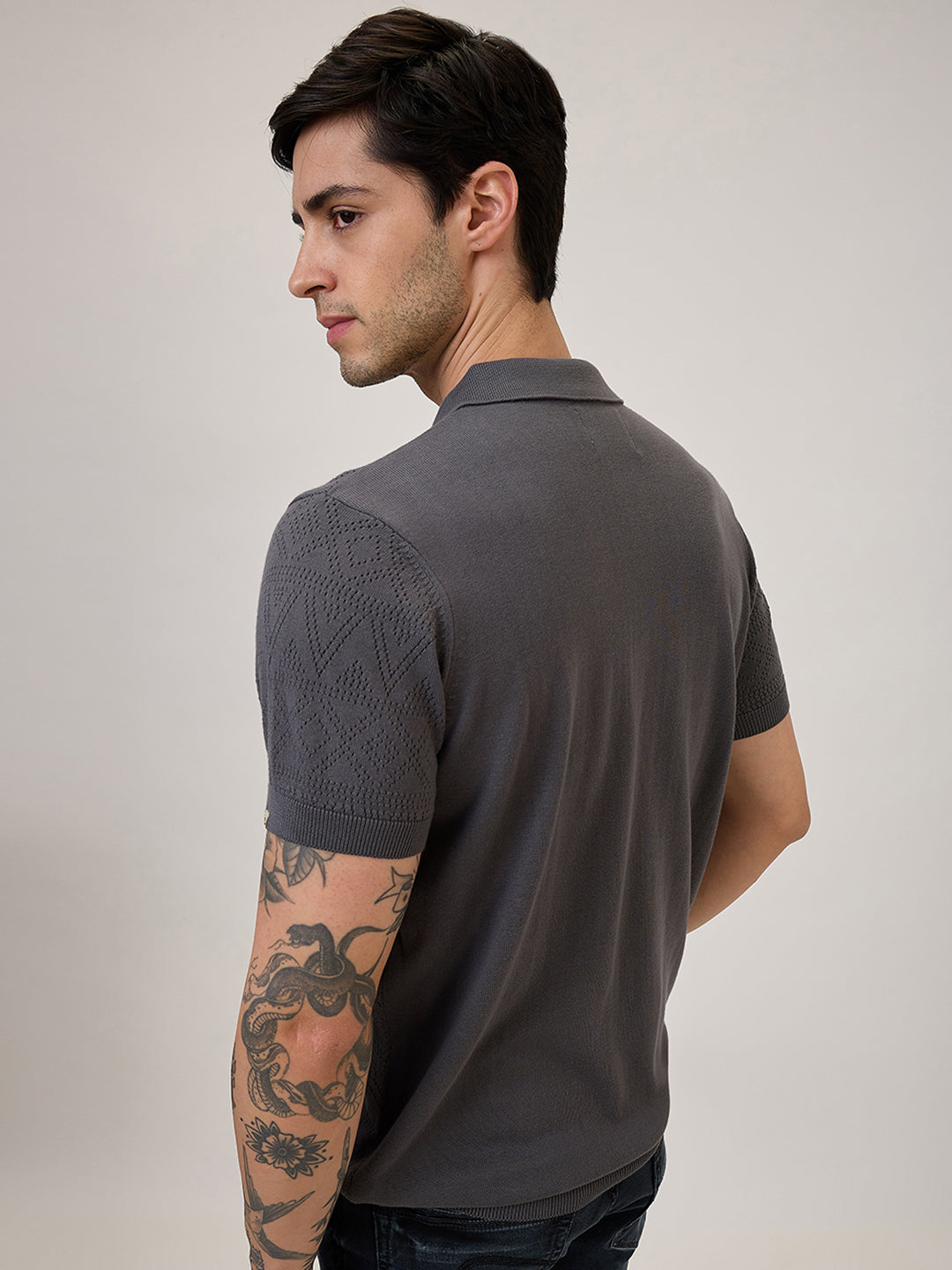 Spykar Regular Fit Half Sleeve Grey Casual T-Shirt For Men