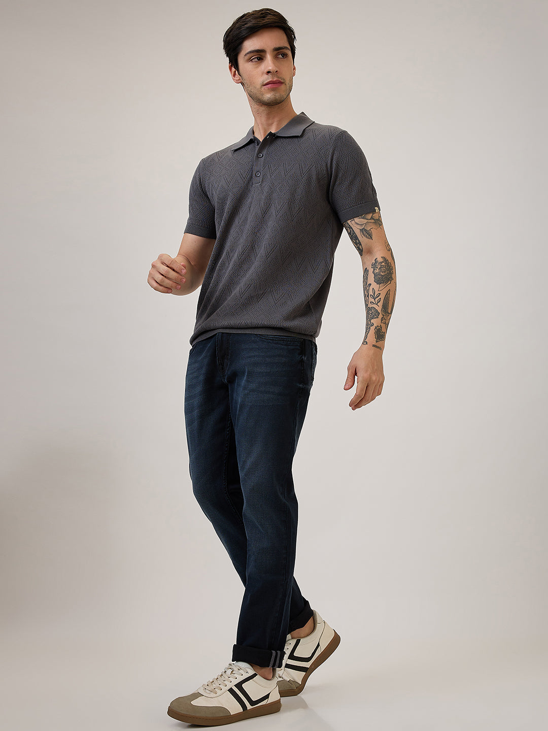 Spykar Regular Fit Half Sleeve Grey Casual T-Shirt For Men