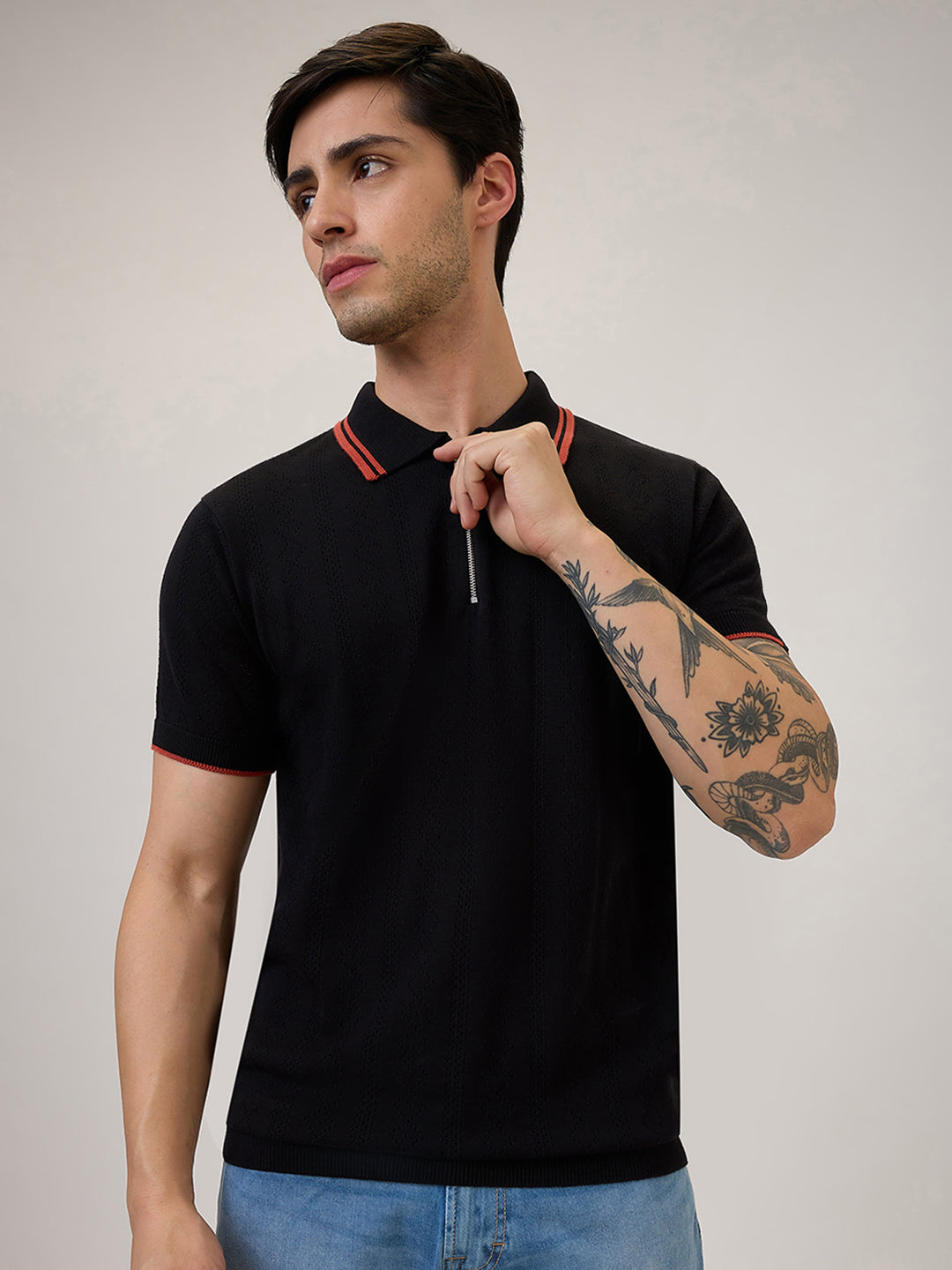 Spykar Regular Fit Half Sleeve Black Casual T-Shirt For Men