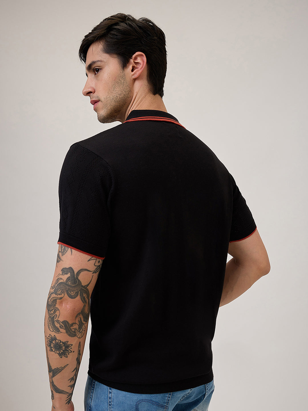 Spykar Regular Fit Half Sleeve Black Casual T-Shirt For Men