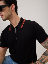 Spykar Regular Fit Half Sleeve Black Casual T-Shirt For Men