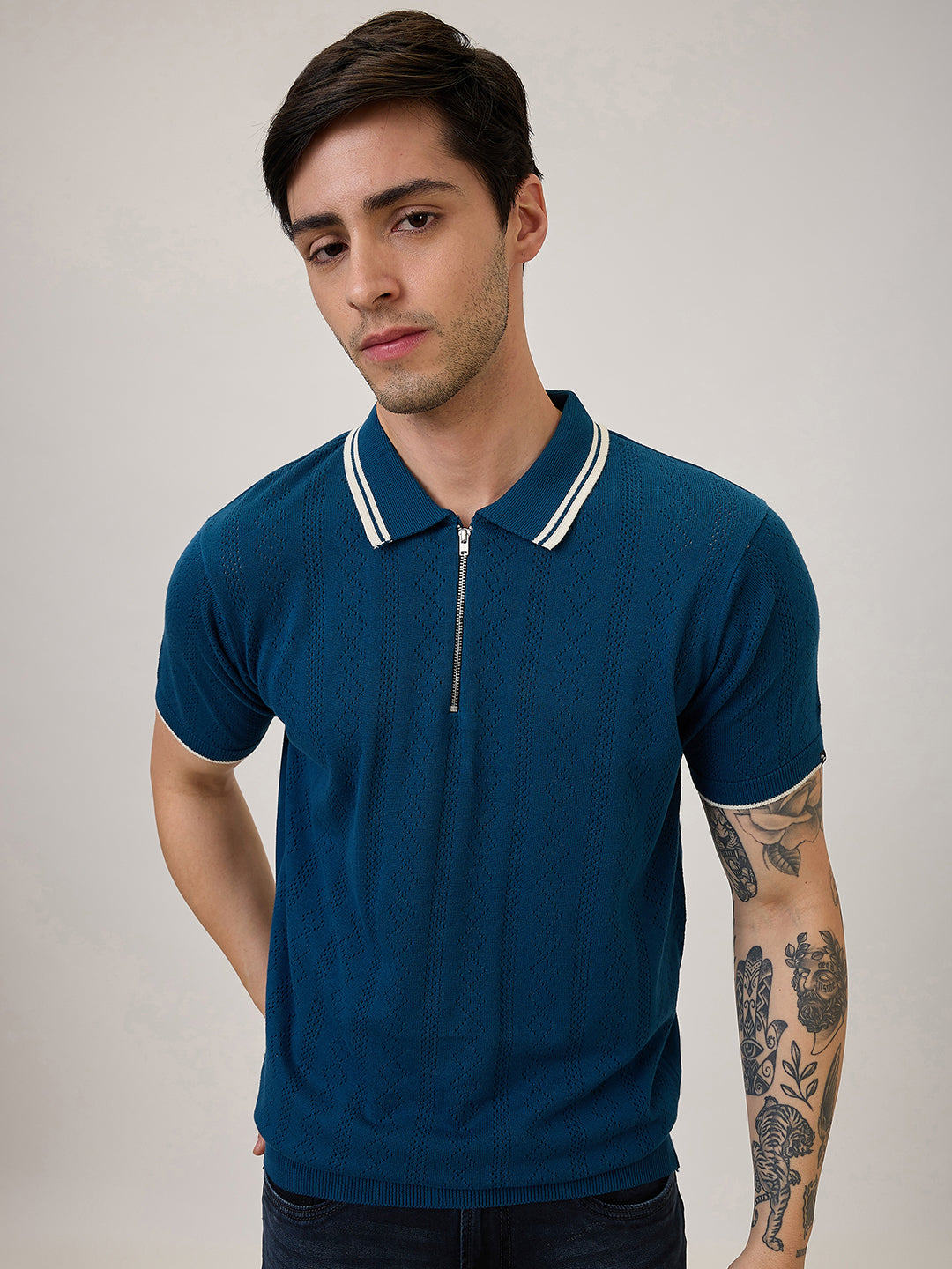 Spykar Regular Fit Half Sleeve Blue Casual T-Shirt For Men