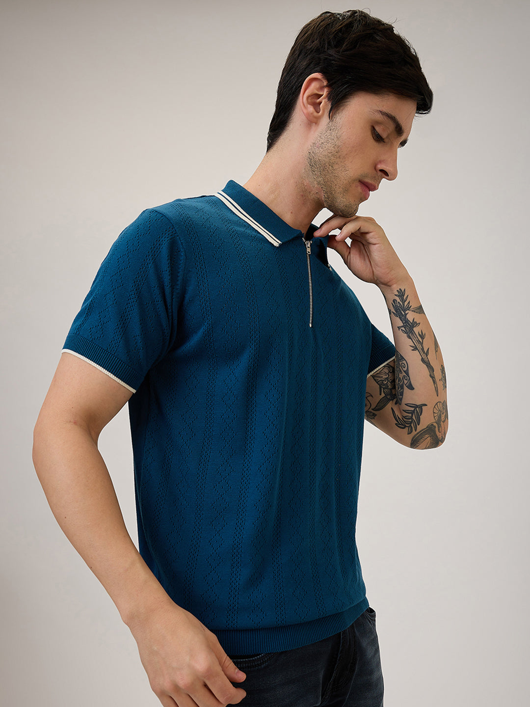 Spykar Regular Fit Half Sleeve Blue Casual T-Shirt For Men