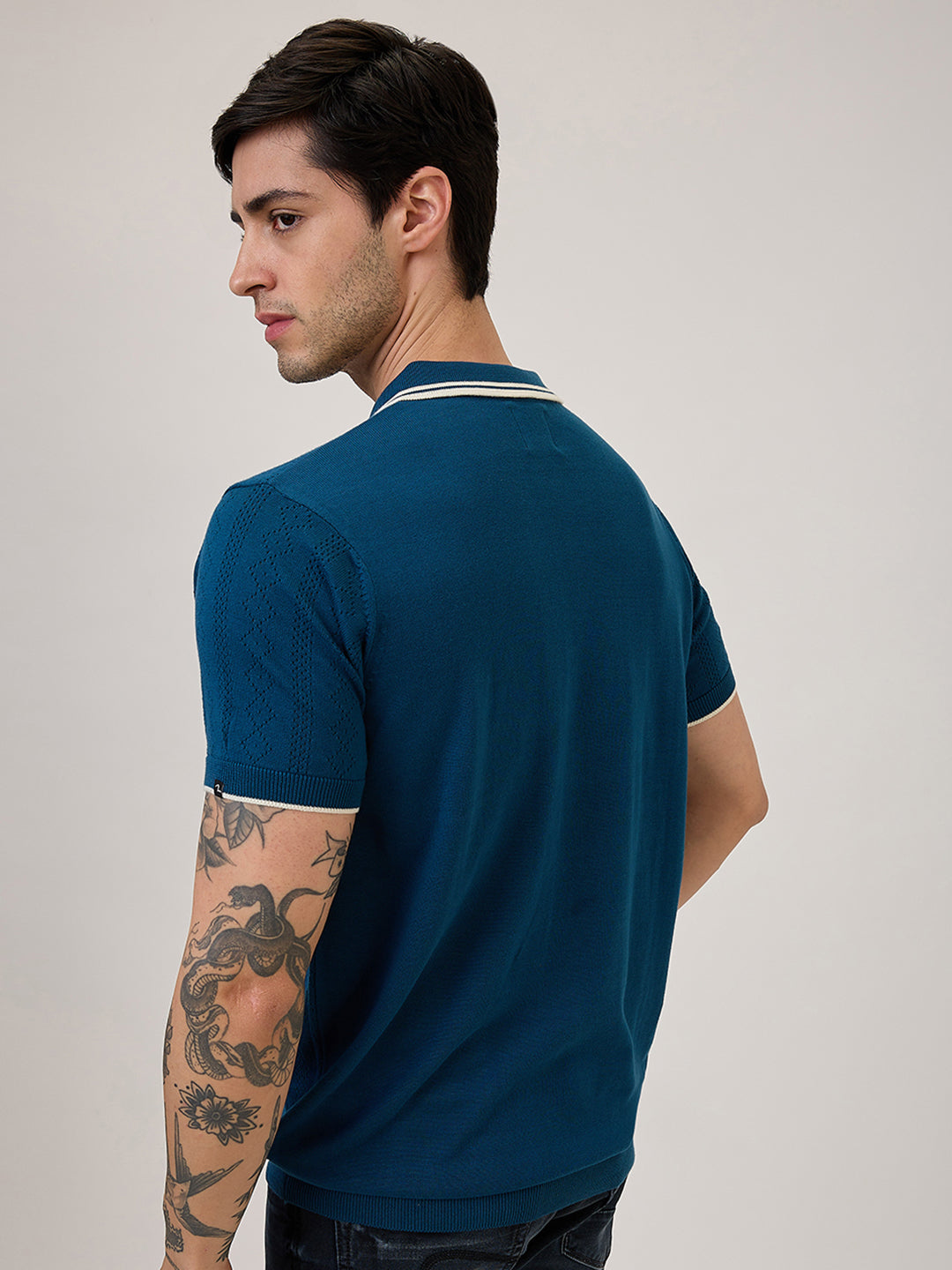 Spykar Regular Fit Half Sleeve Blue Casual T-Shirt For Men
