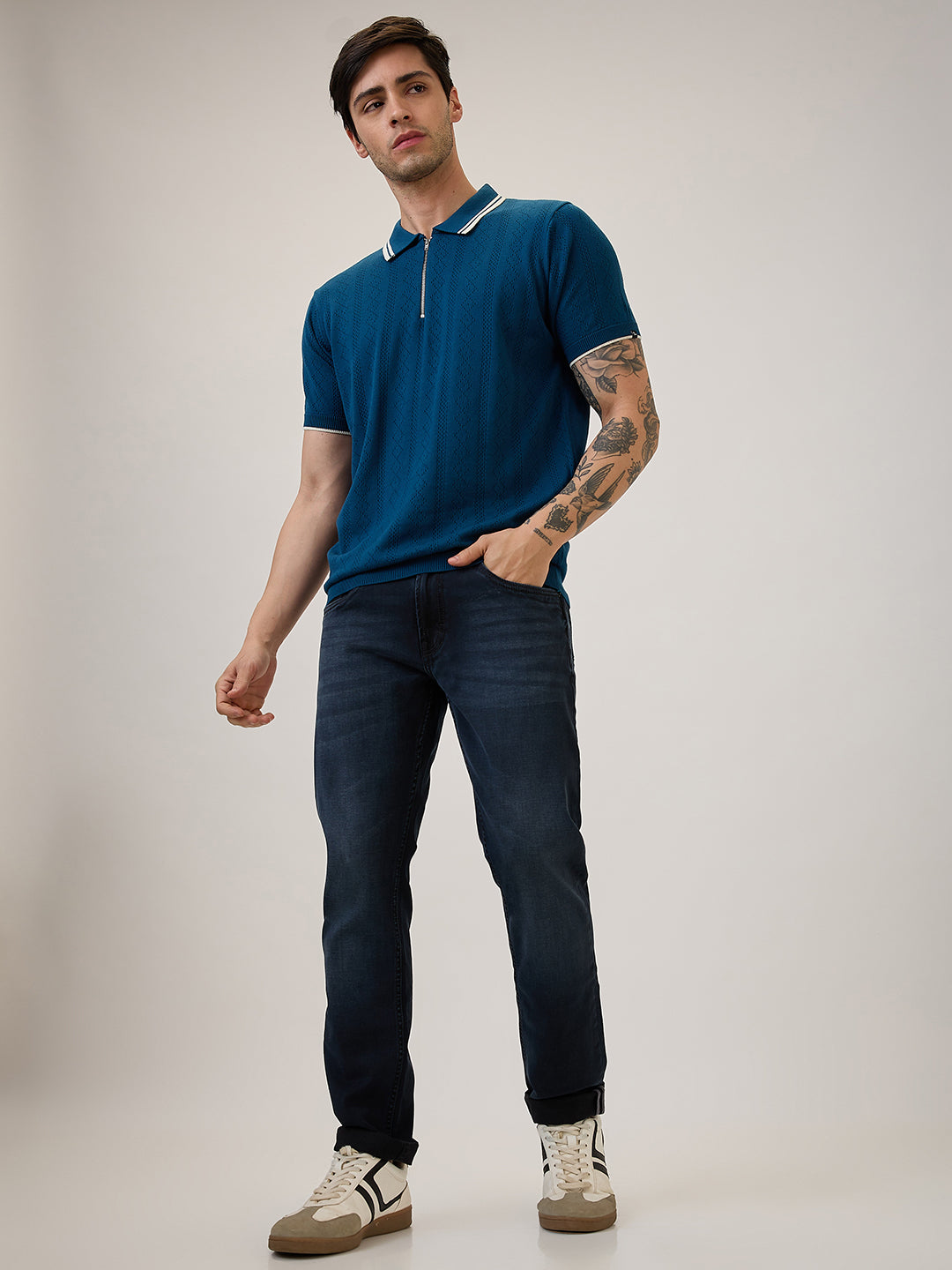 Spykar Regular Fit Half Sleeve Blue Casual T-Shirt For Men
