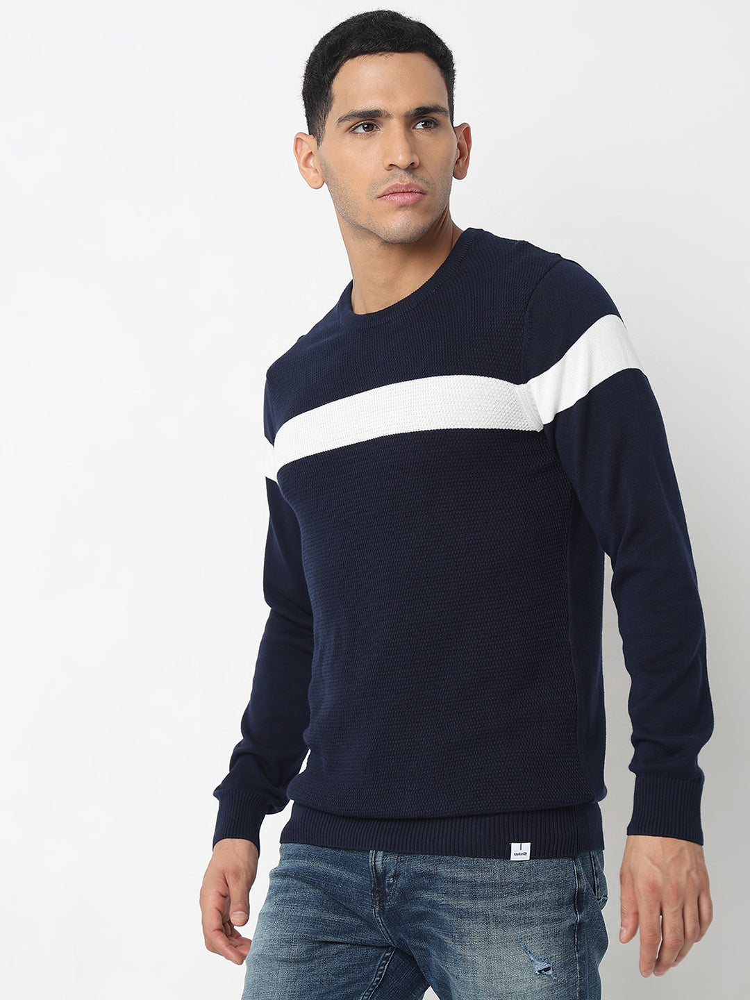 Spykar Striped Round Neck Cotton Pullover Sweater