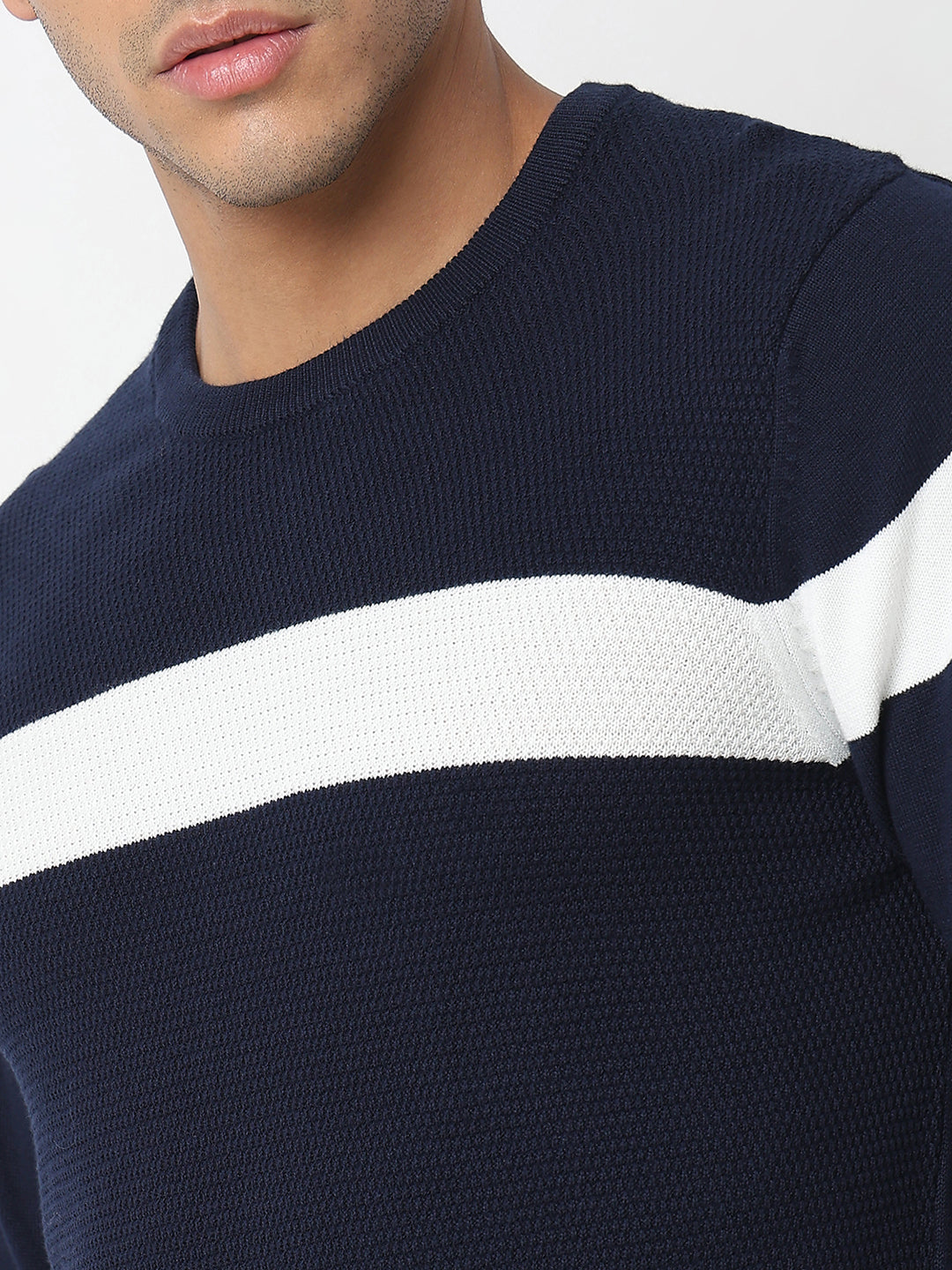 Spykar Striped Round Neck Cotton Pullover Sweater