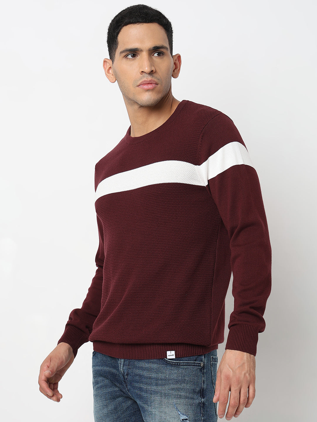 Spykar Colourblocked Round Neck Long Sleeves Cotton Pullover Sweater