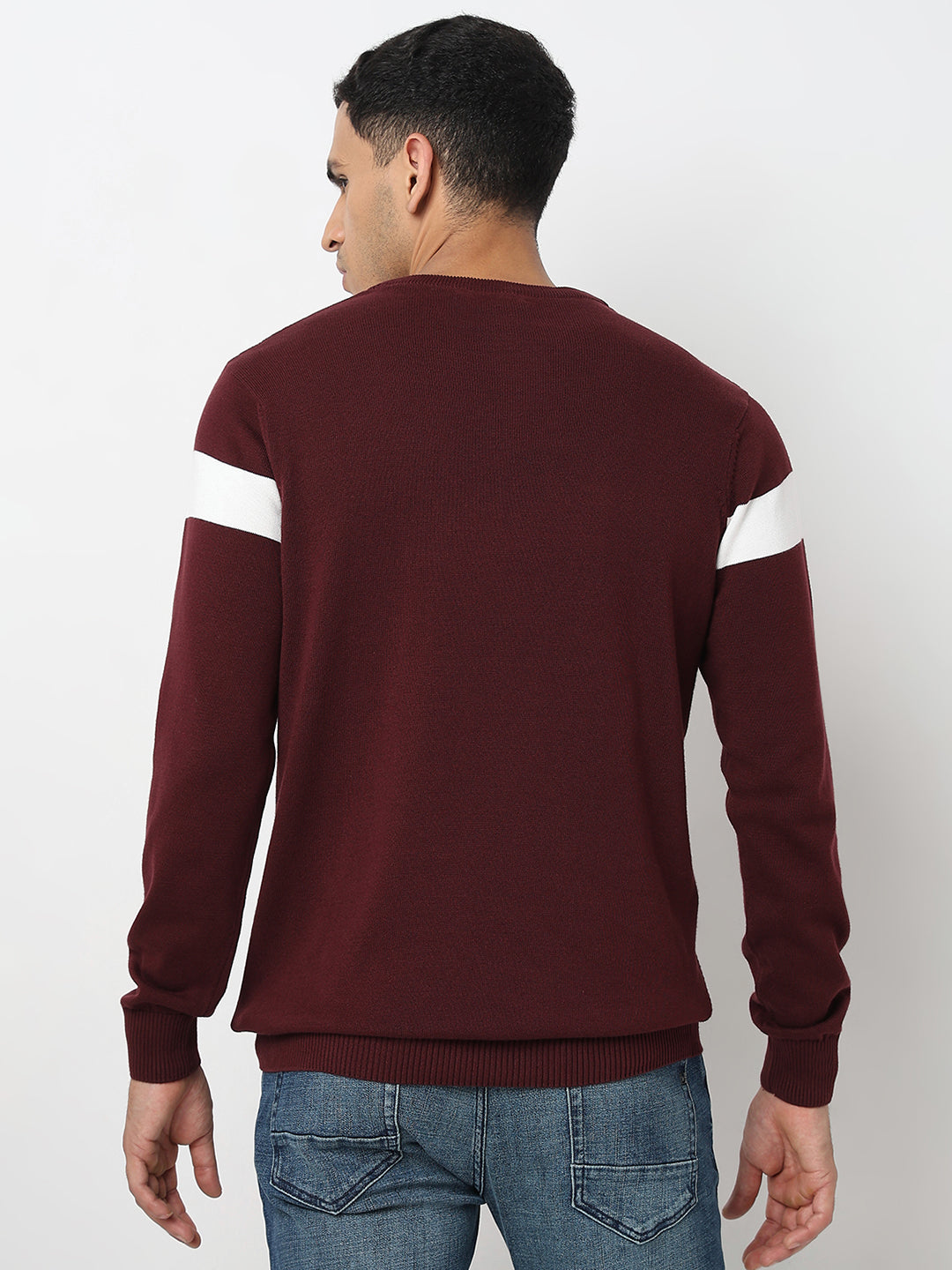 Spykar Colourblocked Round Neck Long Sleeves Cotton Pullover Sweater