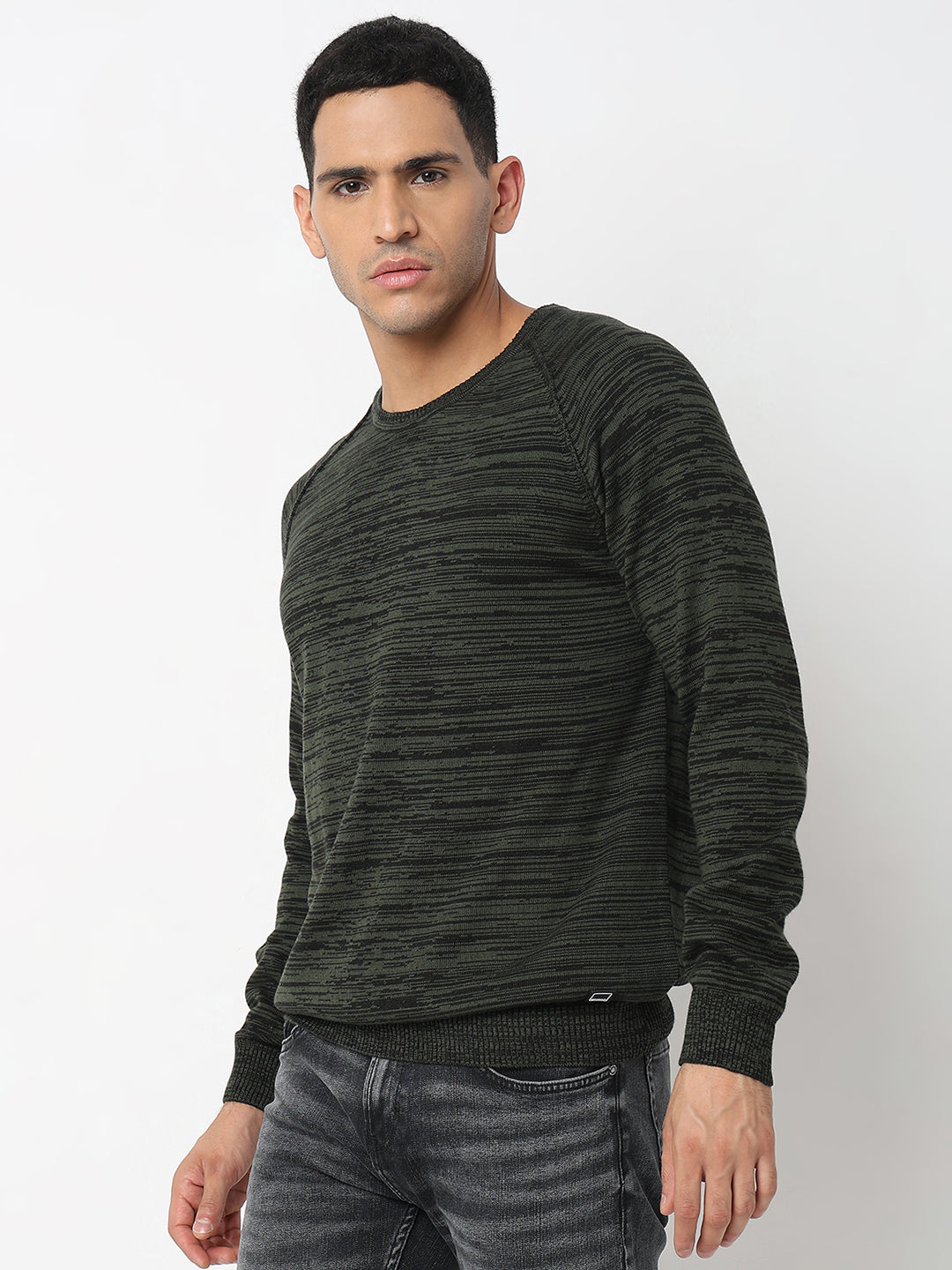 Spykar Cable Knit Round Neck Long Sleeves Cotton Pullover Sweater