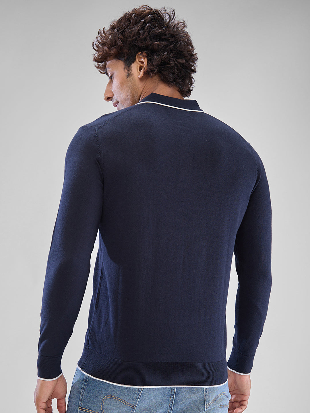 Spykar Navy Blue Cotton Full Sleeve Sweater For Men