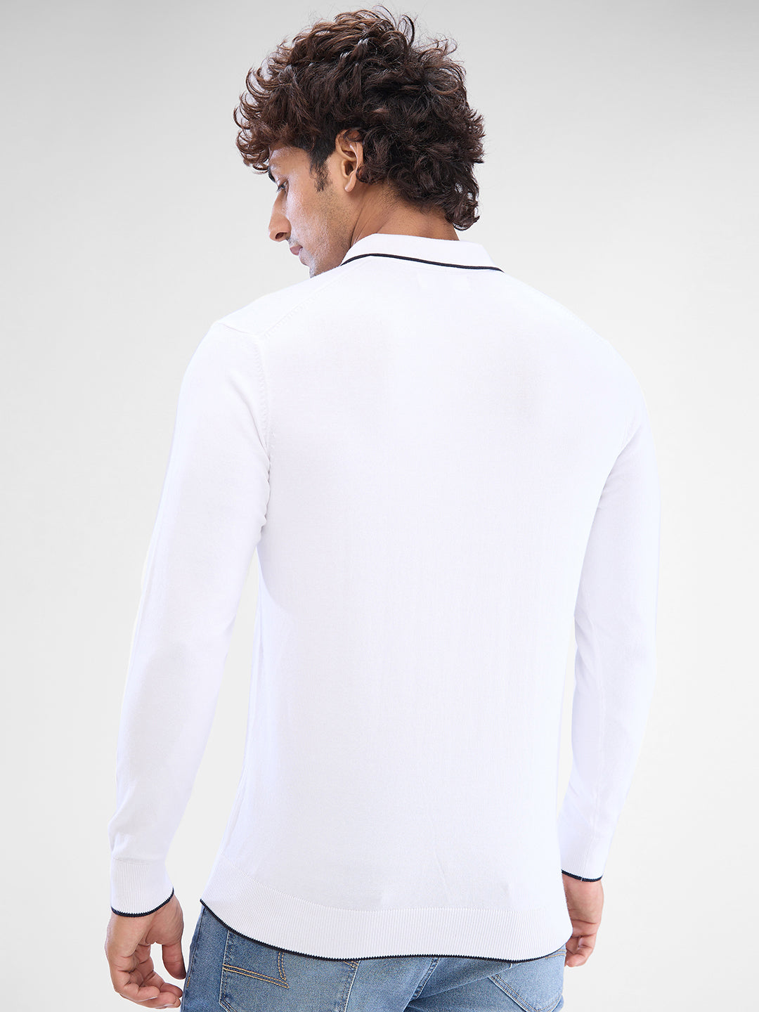 Spykar White Cotton Full Sleeve Sweater For Men