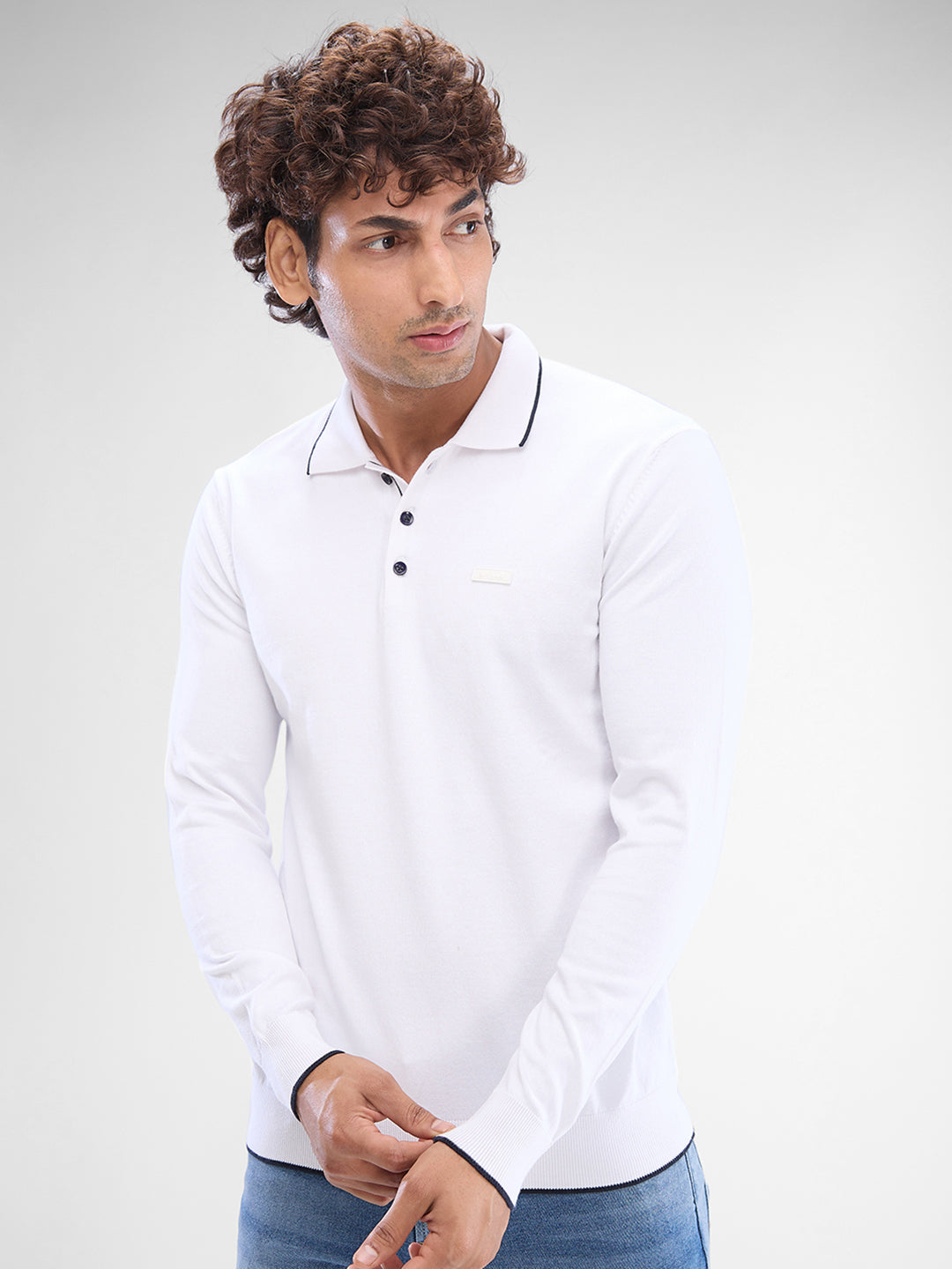 Spykar White Cotton Full Sleeve Sweater For Men