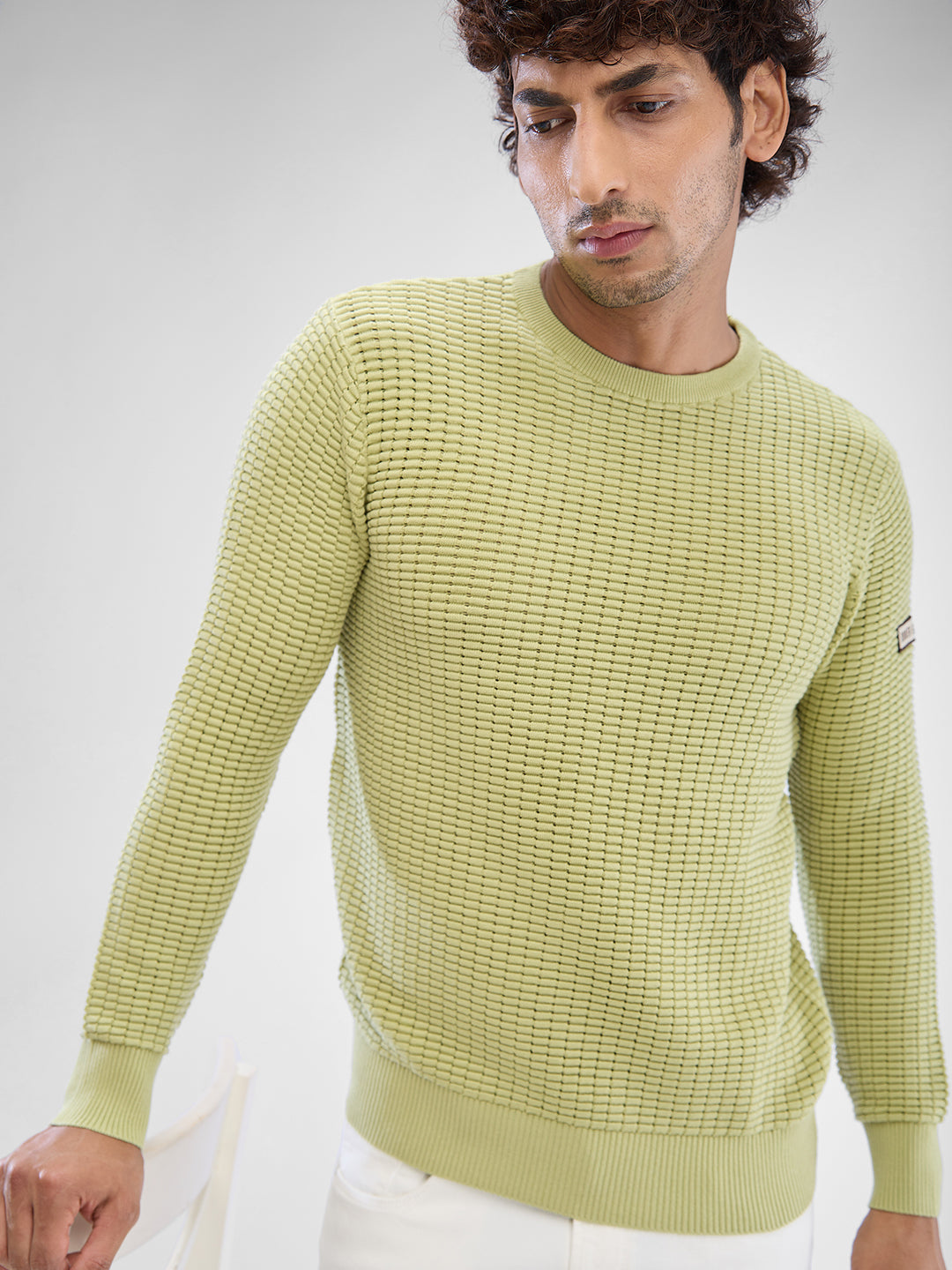 Spykar Beechnut Green Cotton Full Sleeve Sweater For Men