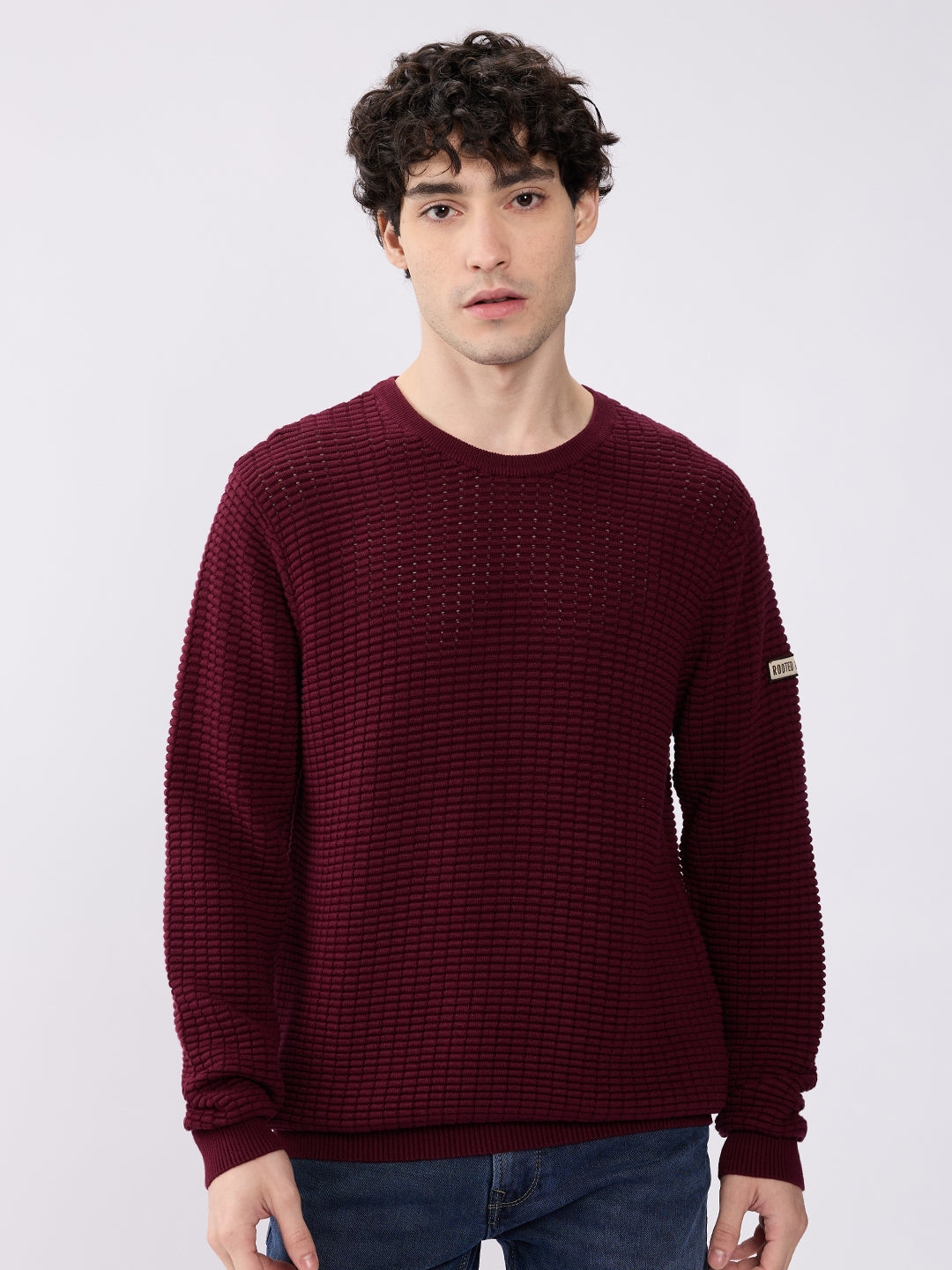 Spykar Wine Red Regular Fit Casual Sweaters For Men