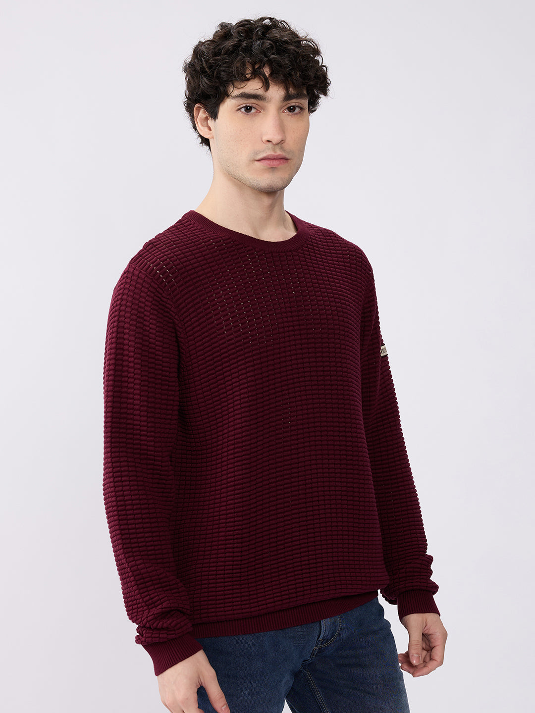 Spykar Wine Red Regular Fit Casual Sweaters For Men