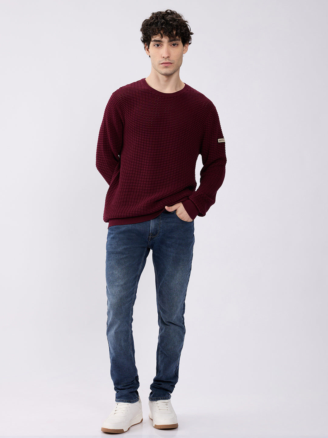 Spykar Wine Red Regular Fit Casual Sweaters For Men